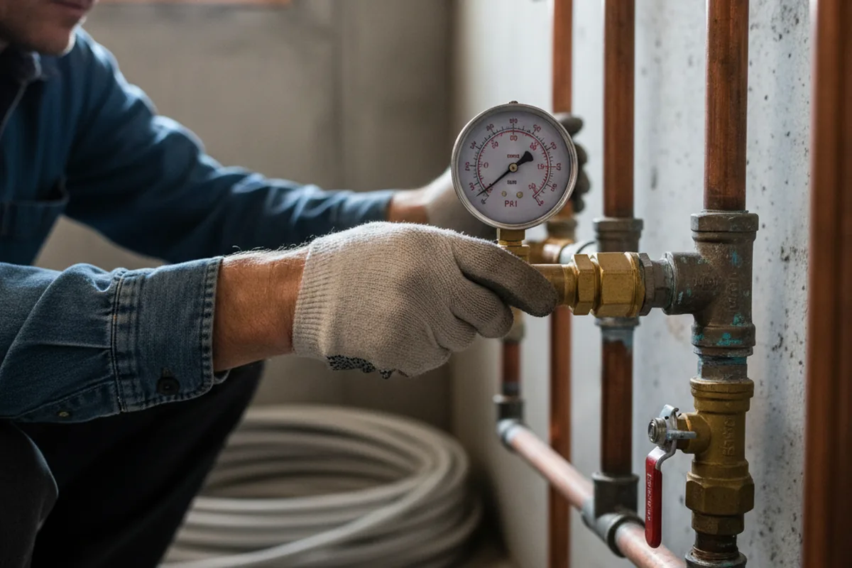 Pressure testing a repaired line during Water Line Repair in Jeddo